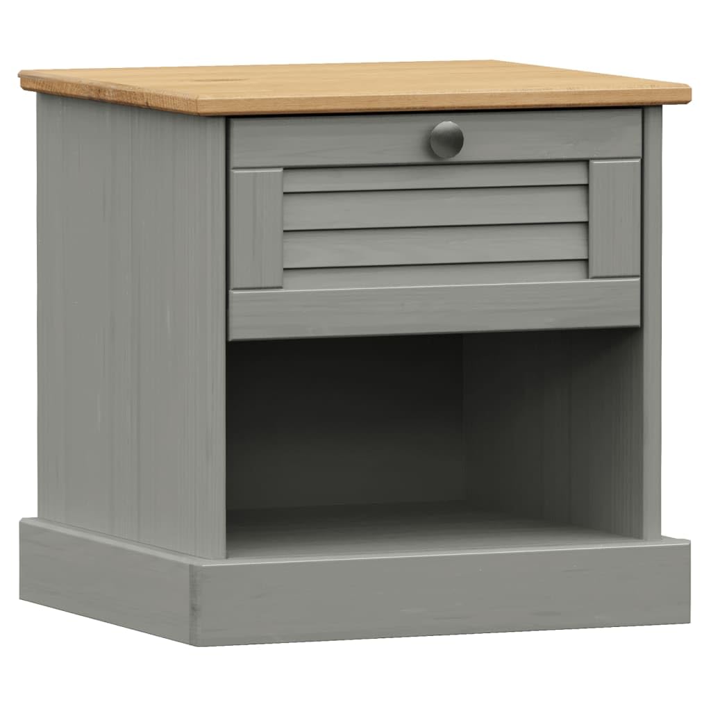vidaXL Gray Solid Pine Wood Nightstand - Bedside Cabinet with Metal Knob and Storage for Bedroom, Office, Living Room - 16.5&quot; x 13.8&quot; x 16.5&quot;