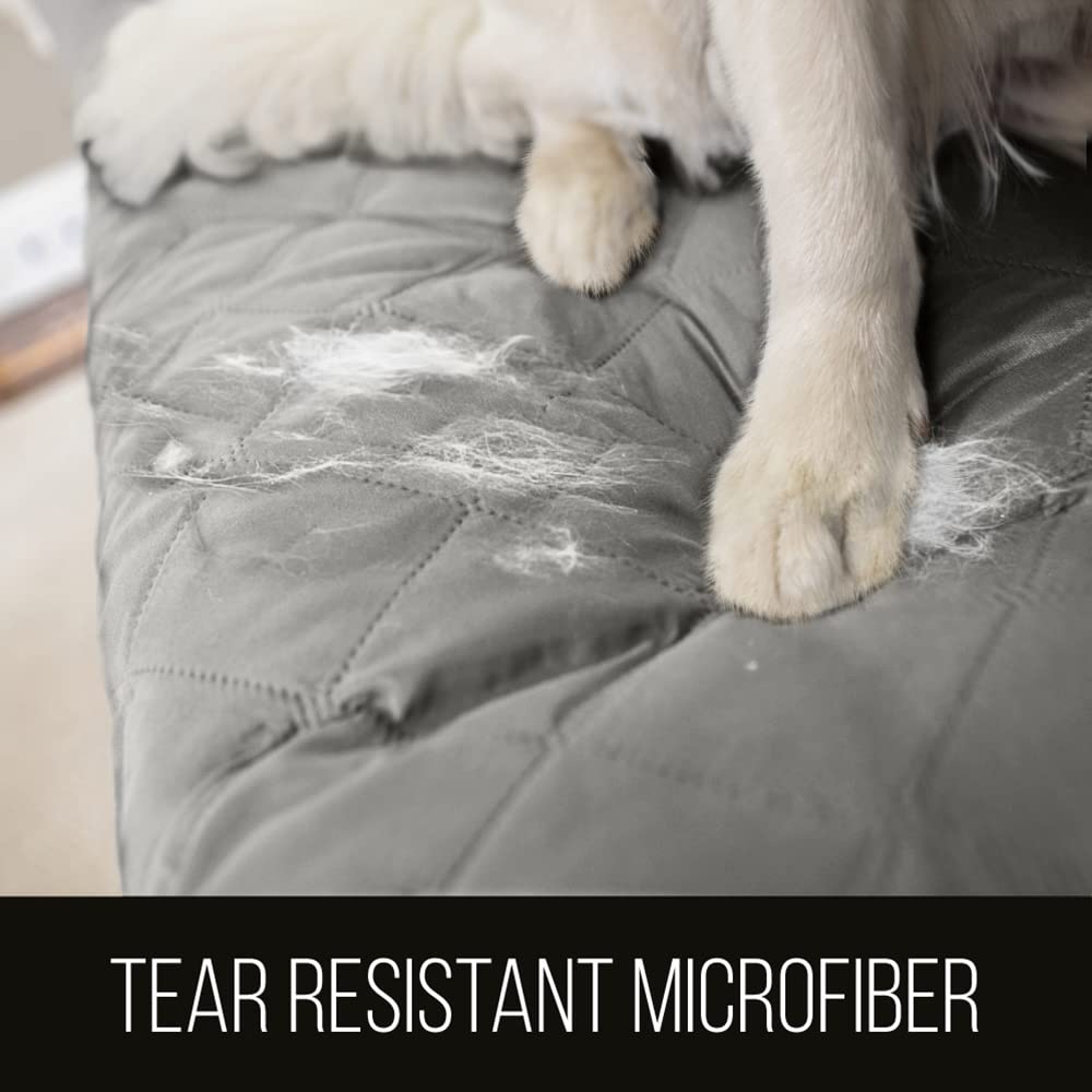 Sofa Shield Patented Couch Slip Cover, Large Cushion Protector, Reversible Stain And Dog Tear Resistant Slipcover, Quilted Microfiber 70” Seat, Washable Covers For Dogs Pets Kids, Light Gray