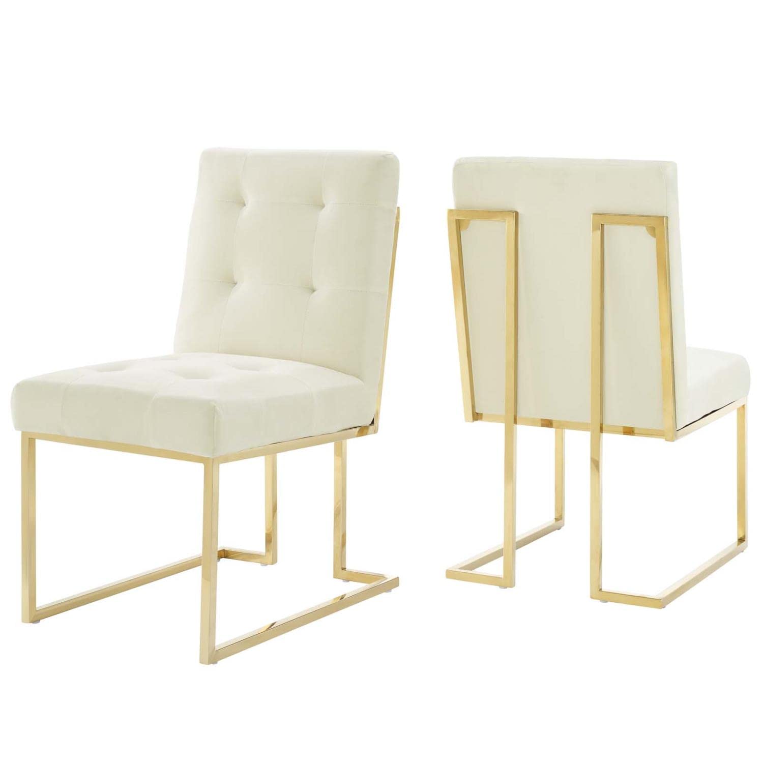 Modway Privy Stainless Steel Performance Velvet Dining Chair Set Of 2, Gold Ivory