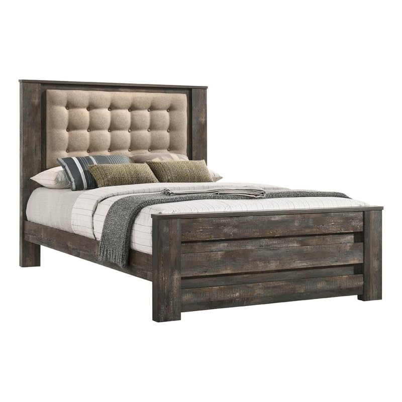 Coaster Ridgedale Wood Tufted Eastern King Bed Latte and Weathered Dark Brown