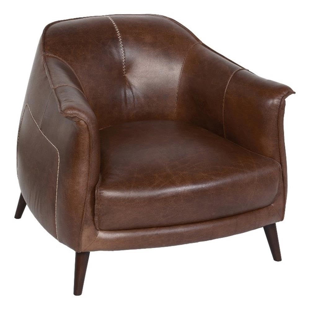 Kosas Home Martel Transitional Leather & Wood Club Chair in Brown