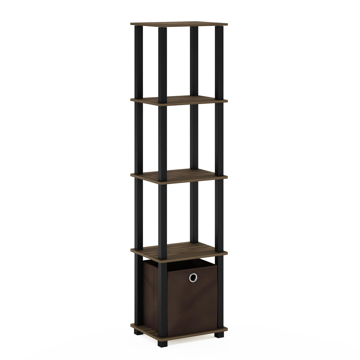 FURINNO TNT No Tools 5-Tier Display Decorative Shelf, Columbia Walnut/Black/Dark Brown