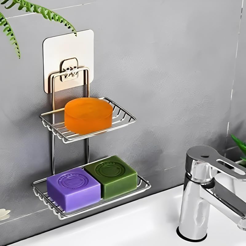 Puno Wall Mounted Dual Tier Wire Soap Holder Basket Bathroom Organiser