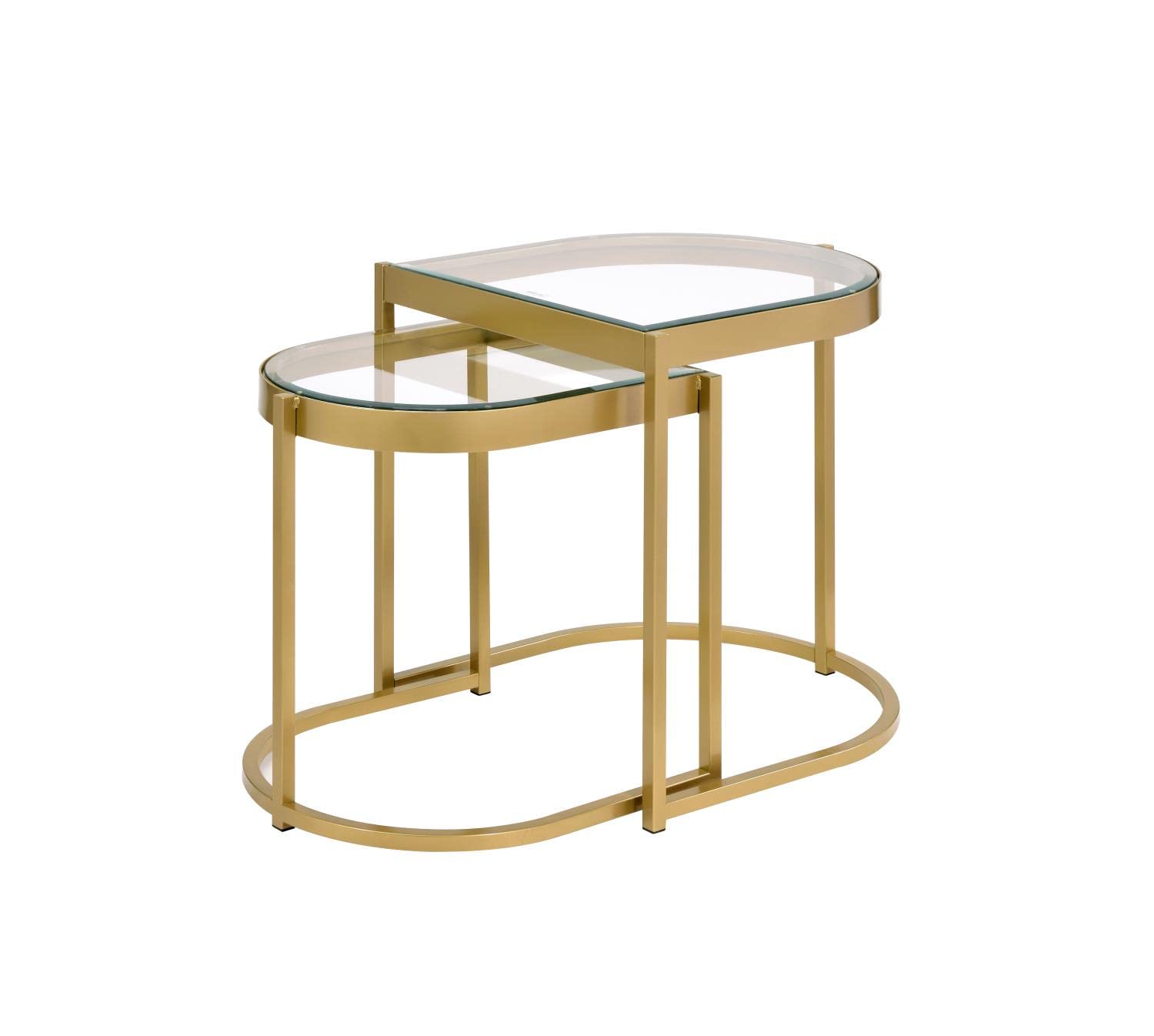 Acme Timbul 2-Piece Glass Top Nesting Table with Metal Base in Clear and Gold