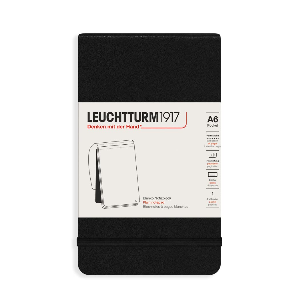 Leuchtturm1917 - Pocket Notepad A6-184 Plain Micro-Perforated Pages, Black
