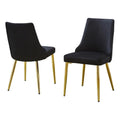 Set Of 2 Velvet Side Chairs In Black And Pleated Back