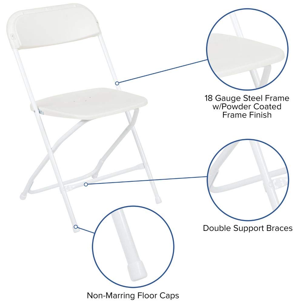 Flash Furniture Hercules™ Series Plastic Folding Chair - White - 2 Pack 650Lb Weight Capacity Comfortable Event Chair-Lightweight Folding Chair