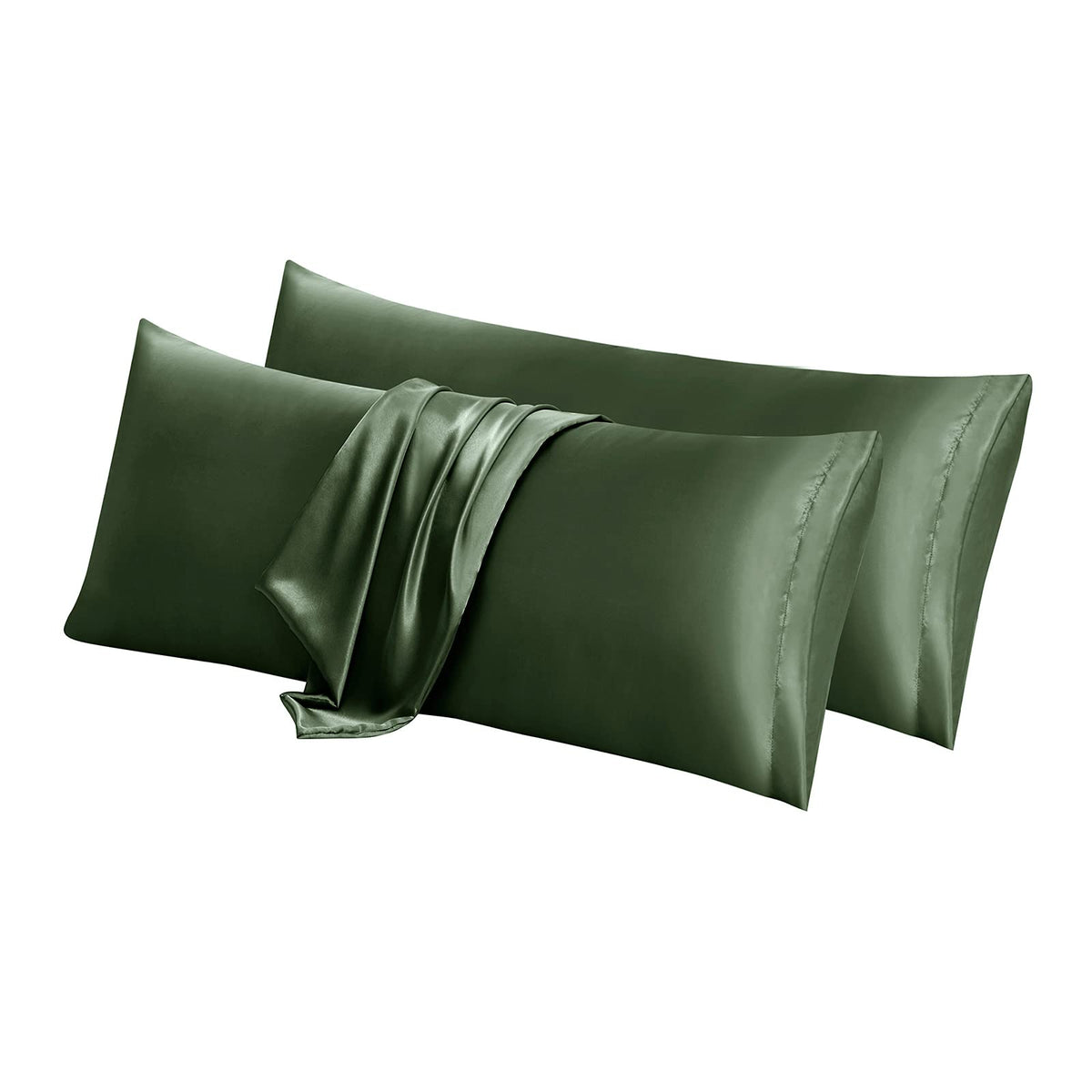 Aormenzy Satin Body Pillow Cover Set Of 2, 20X54 Inches Woodland Green Body Pillow Case For Adults, Silky Soft & Cooling Body Pi
