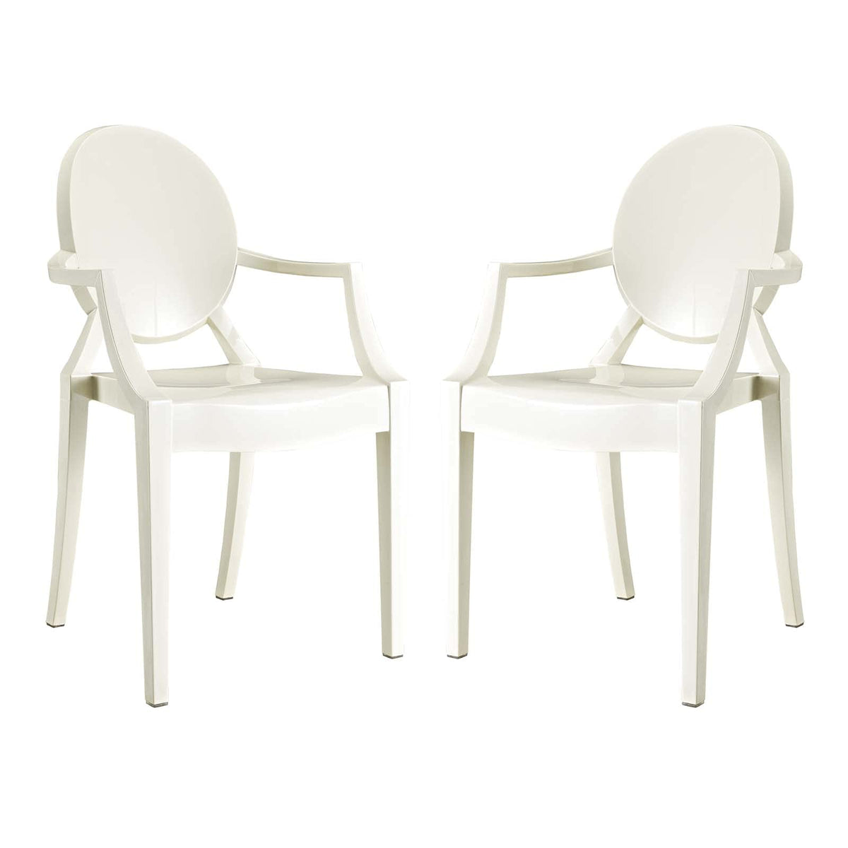 Modway Casper Modern Acrylic Stacking, Two Dining Armchairs, White