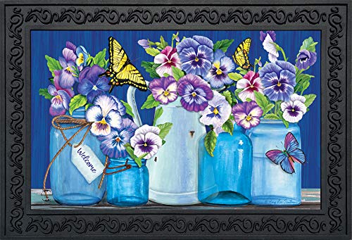Butterflies And Pansies Spring Doormat Mason Jars Indoor Outdoor 30' X 18'