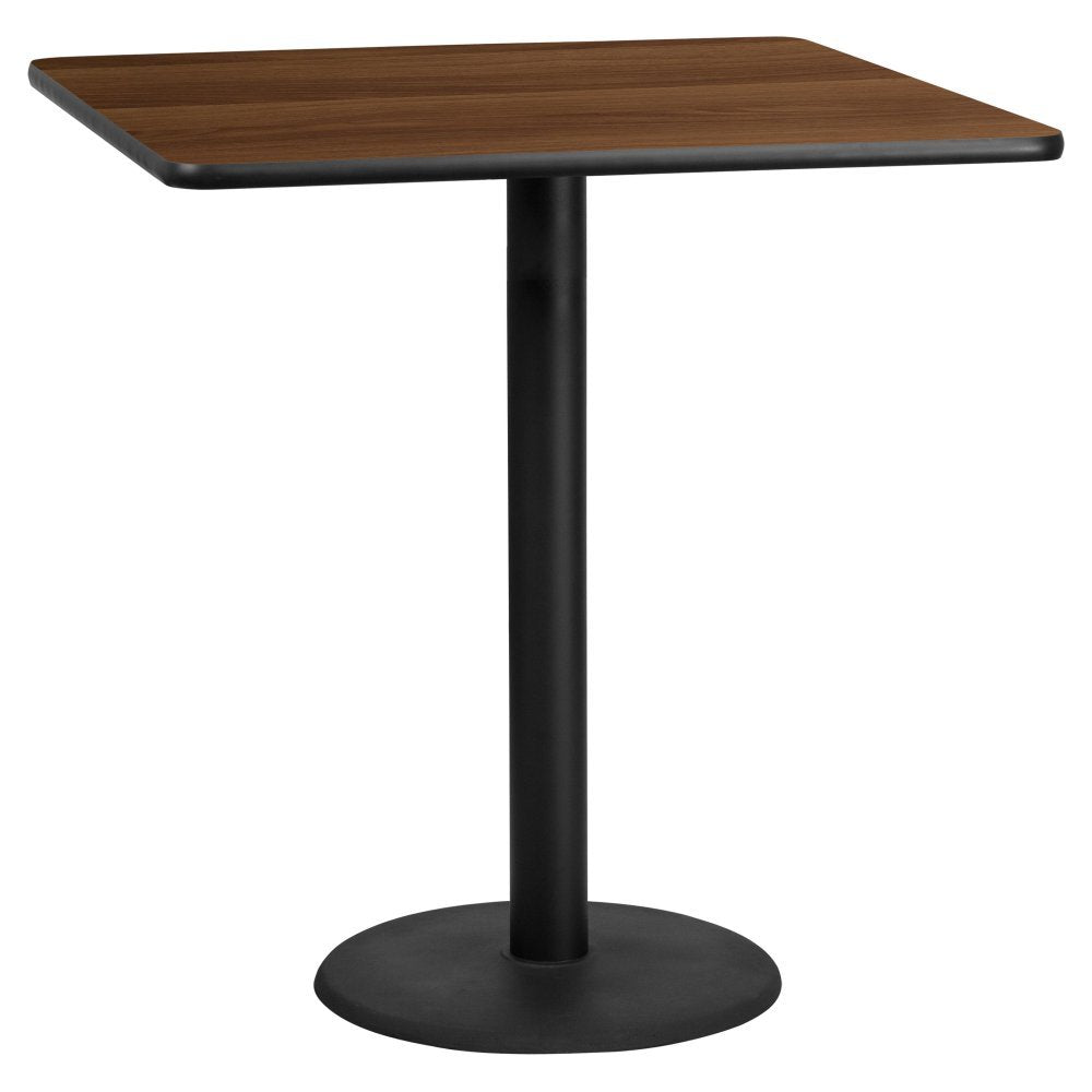 Flash Furniture 42'' Square Walnut Laminate Table Top With 24'' Round Bar Height Table Base