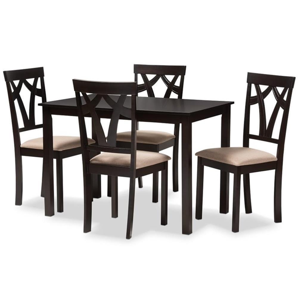 Baxton Studio Sylvia Modern and Contemporary Espresso Brown Finished and Sand Fabric Upholstered 5-Piece Dining Set