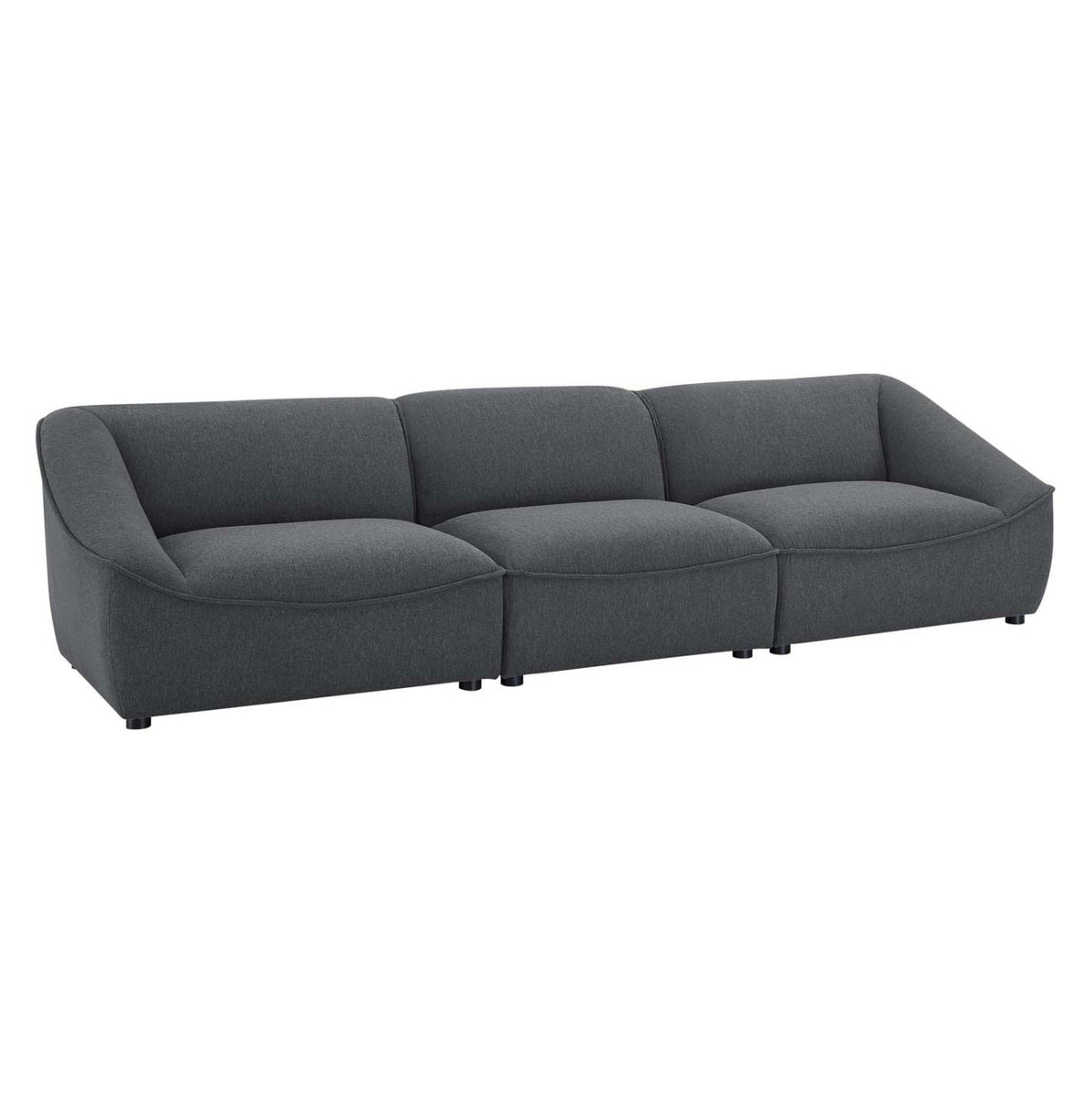 Modway Comprise Fabric Upholstered Sectional, 3-Piece Sofa, Charcoal