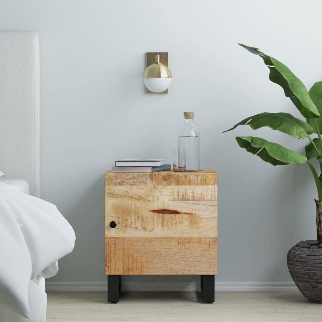 vidaXL Bedside Cabinet in Solid Wood Mango and Iron with Black Frame, Industrial Charm for Home Interior