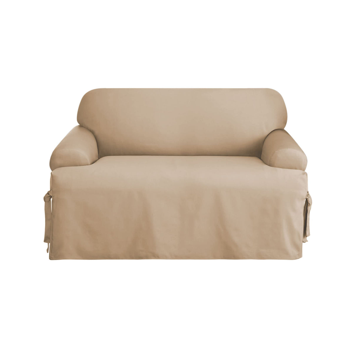 Surefit Cotton Duck Loveseat T-Cushion One Piece Slipcover, Furniture Cover, Relaxed Woven Fit, 100% Cotton, Machine Washable, Tan