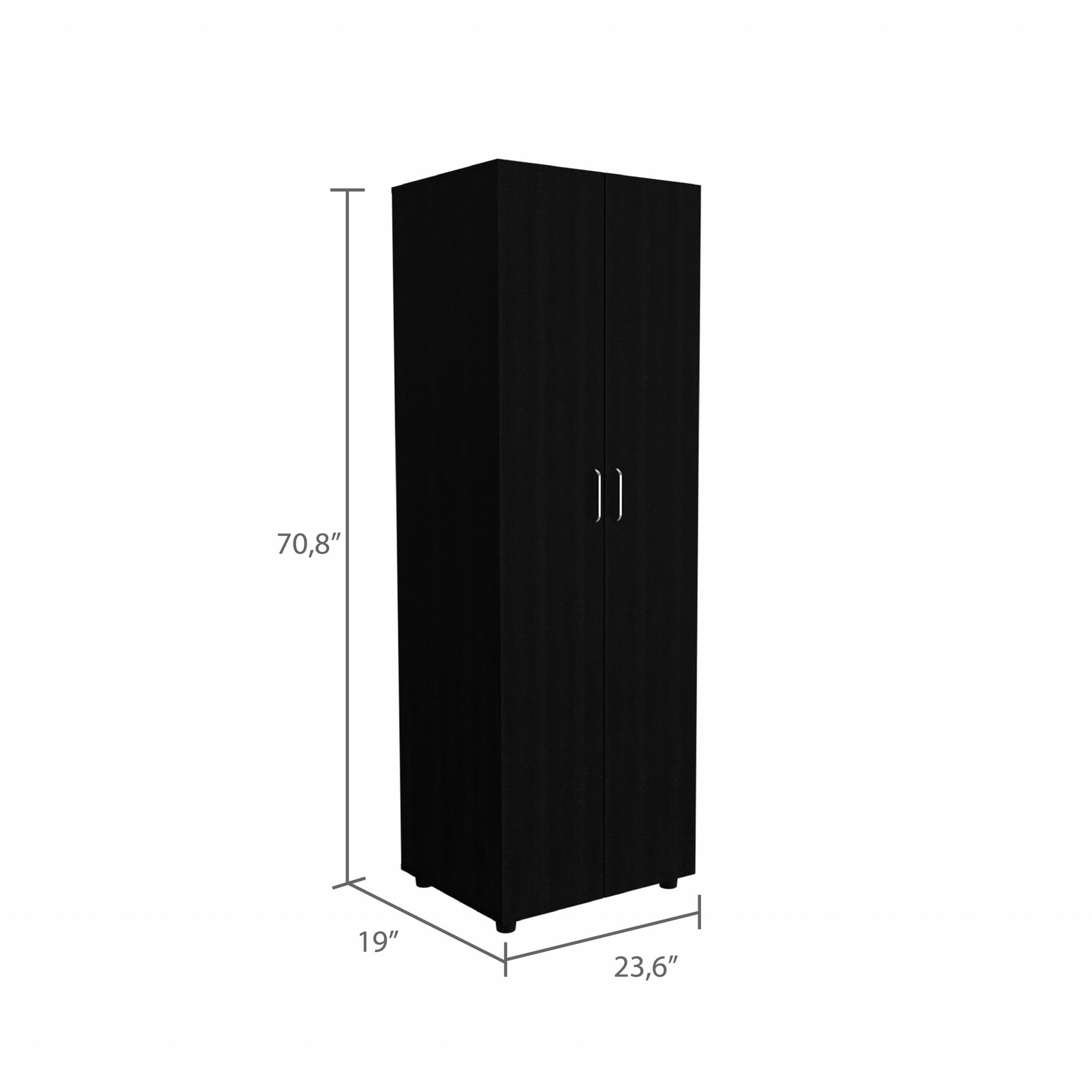 HomeRoots Particle Board 71' Black Tall Two Door Closet