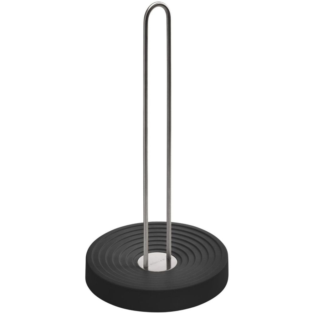 KOHLER Paper Towel Holder with Weighted Base, Tension Loop, Quick One Handed Tear, (Fits Standard and Oversized Rolls), Charcoal