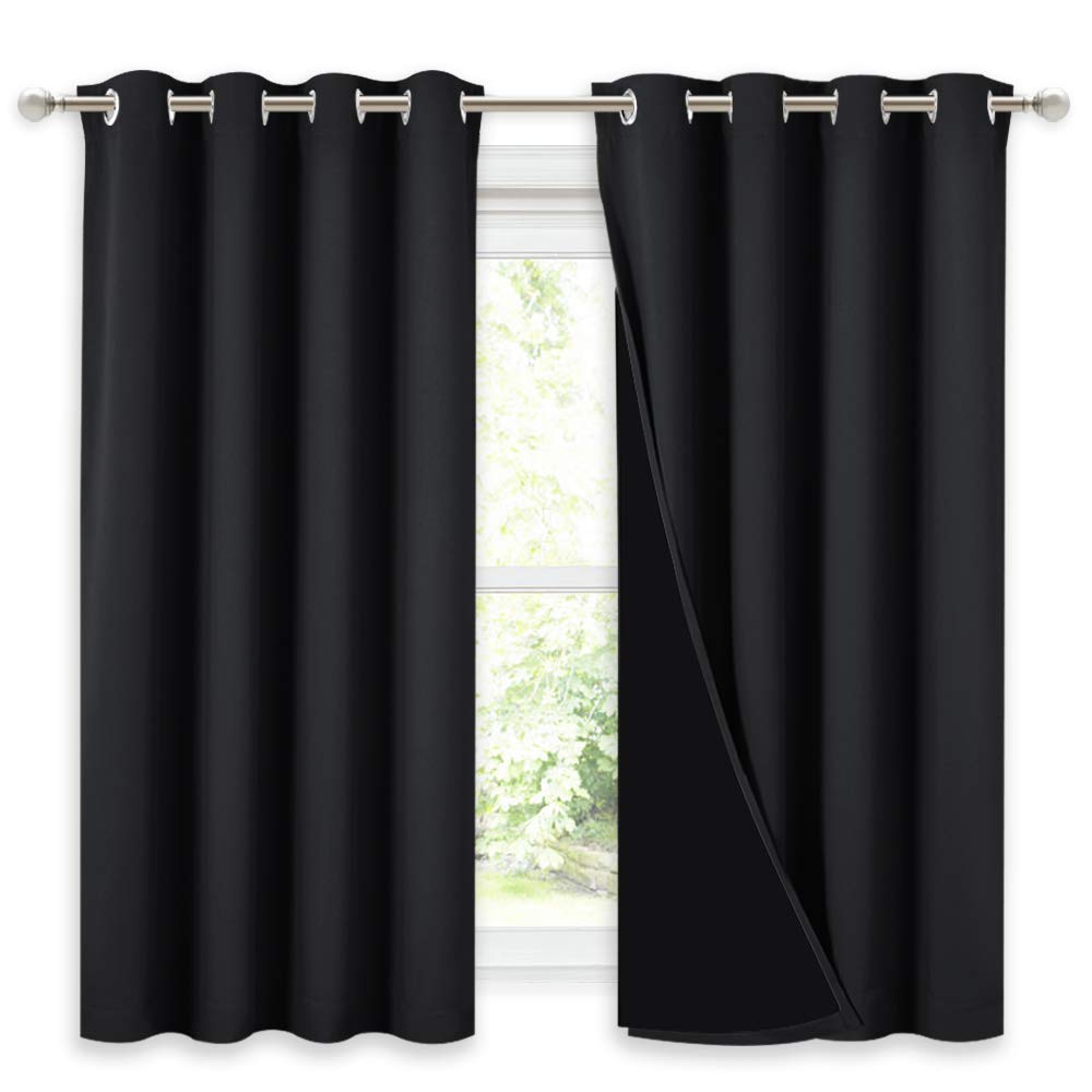 Nicetown Truly Blackout Curtains 54 Inches Length, 2 Thick Layers Completely Blackout Window Treatment Thermal Insulated Lined D