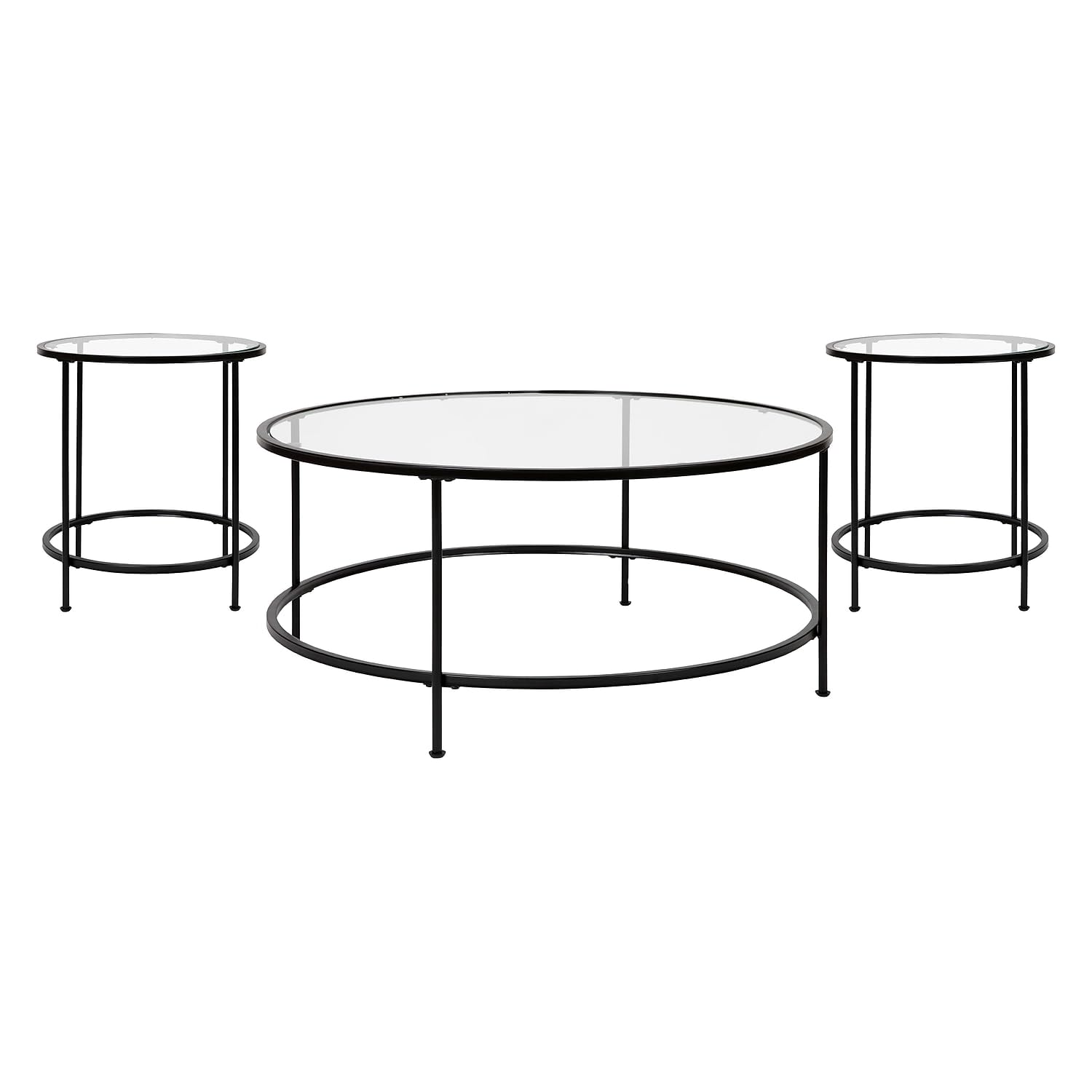 Flash Furniture Living Room Coffee Table, 35.25-19.5 Dx35.25-19.5 Wx21.5-15.25 H, Clear/Matte Black