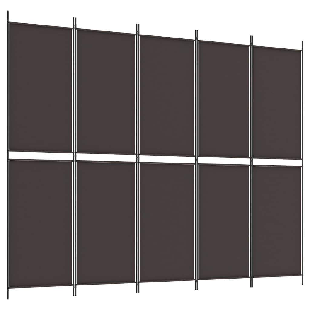 'vidaXL 5-Panel Room Dividing Screen - Brown Fabric Upholstery, Iron Frame - Flexible Folding Design for Bedroom, Living Room, Indoor Use