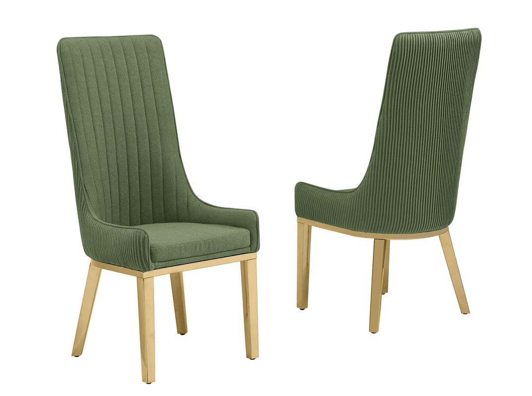 Best Quality Furniture Teddy Fabric, 19" Pleated High Back Chair, Green/Gold