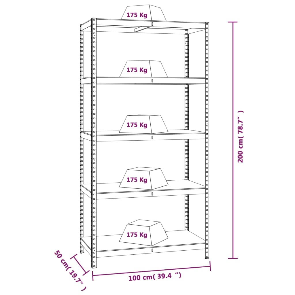 Vidaxl 5-Layer Storage Shelves - Silver Steel & Engineered Wood - Multipurpose Use - Heavy Load Capacity - Height-Adjustable - Easy Assembly