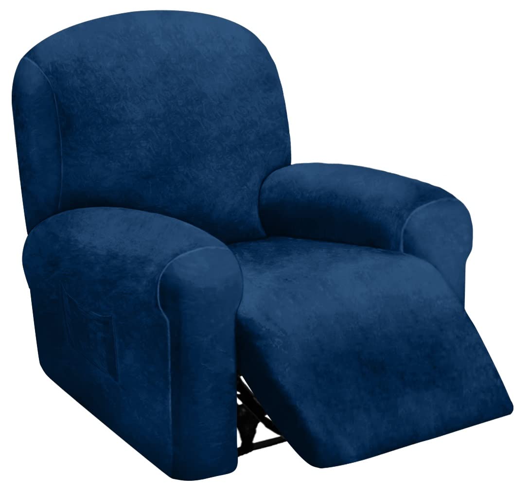 ULTICOR 4-Piece, 1 Seat Recliner Cover, Velvet Stretch Reclining Chair Covers for 1 Cushion Reclining Sofa, Single Seat Recliner