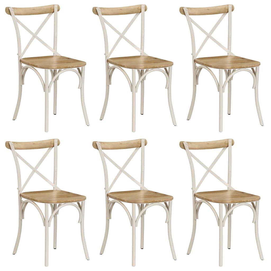 vidaXL Set of 6 White Solid Mango Wood Cross Back Chairs
