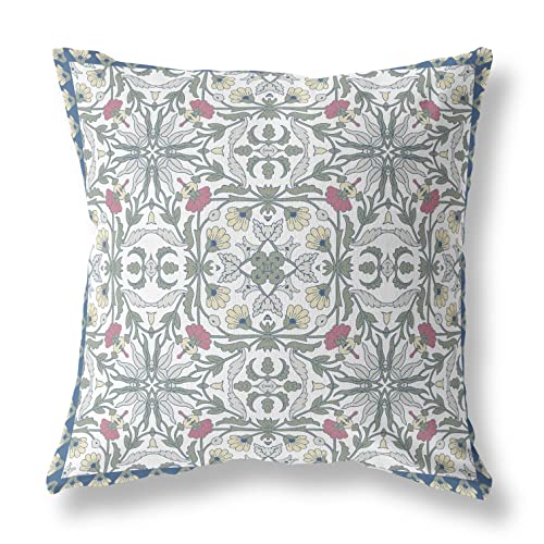 HomeRoots White Green Red Broadcloth 20â€ Pink Sage Paisley Indoor Outdoor Throw Pillow