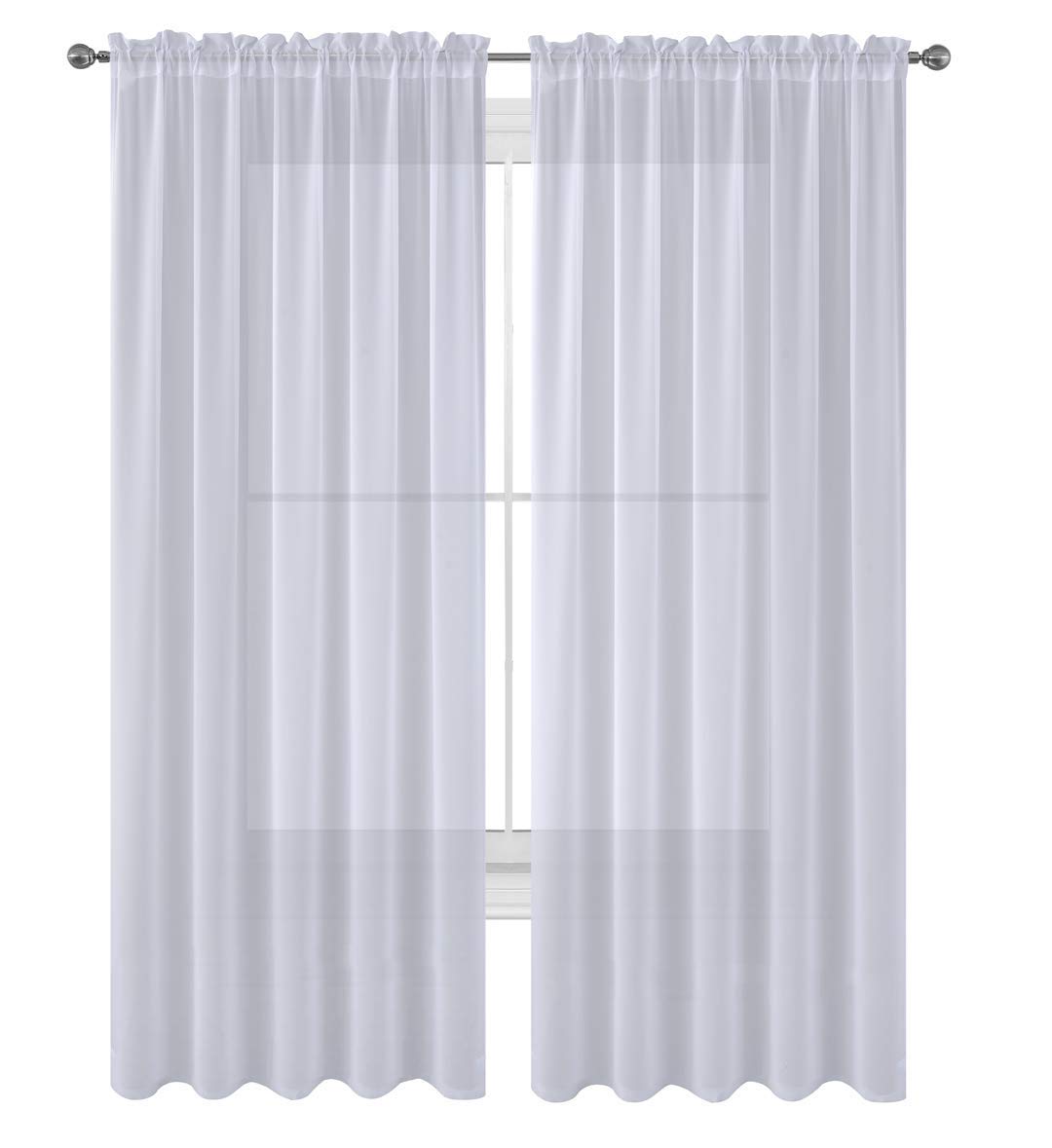 Decotex 2 Piece Solid Elegant Sheer Curtains Fully Stitched Panels Window Treatment Drape (54'' X 95'', White)