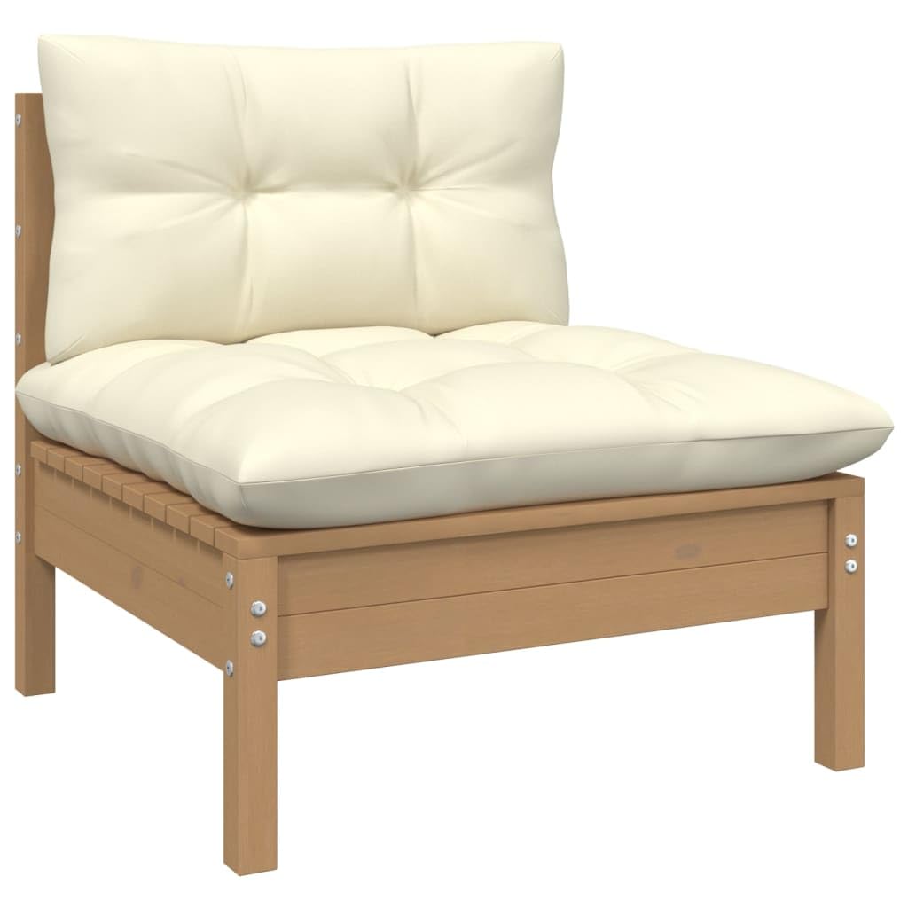vidaXL Solid Wood Pine 2-Seater Patio Sofa with Cream Cushions Garden Outdoor Lawn Yard Terrace Balcony Wooden Seat Seating Sofa Furniture