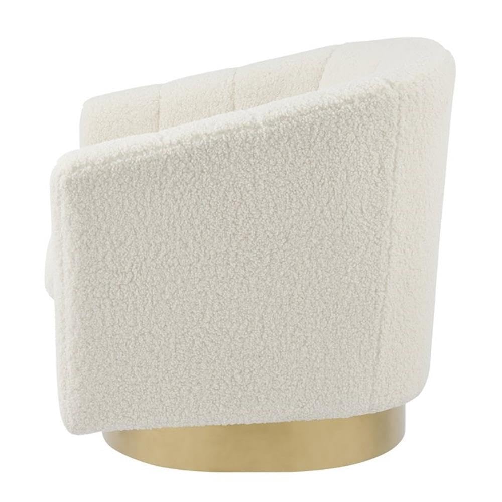 Npd Furniture And More Natasha Faux Fabric W/Gold Metal Swivel Arm, Shearling Beige Accent Chair