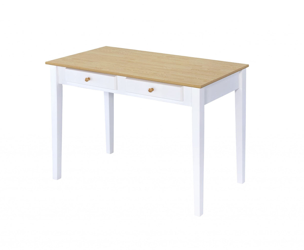 HomeRoots Wood and White Finish Cottage Desk with 2 Drawers