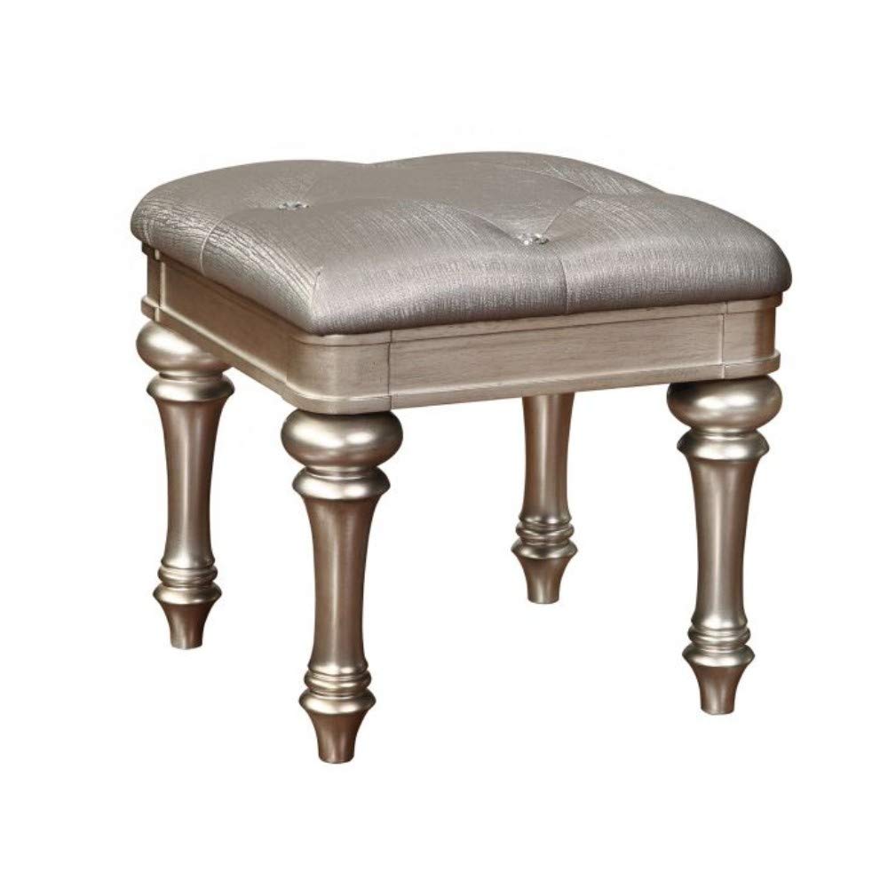 Coaster Furniture Bling Game Modern Glam Upholstered Accent Vanity Stool Metallic Gray Faux Leather Platinum Silver Finish 204189