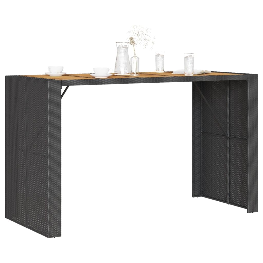 vidaXL Patio Table - Black Poly Rattan & Acacia Wood - Outdoor/Garden Furniture - UV-Resistant & Weatherproof - 72.8 x 31.5 x 43.3 in.