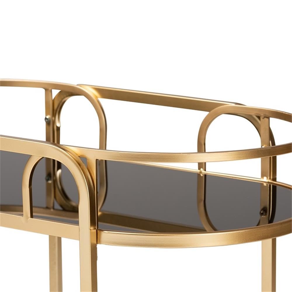 Baxton Studio Leighton Contemporary Glam And Luxe Gold Metal And Tempered Glass 2-Tier Wine Cart