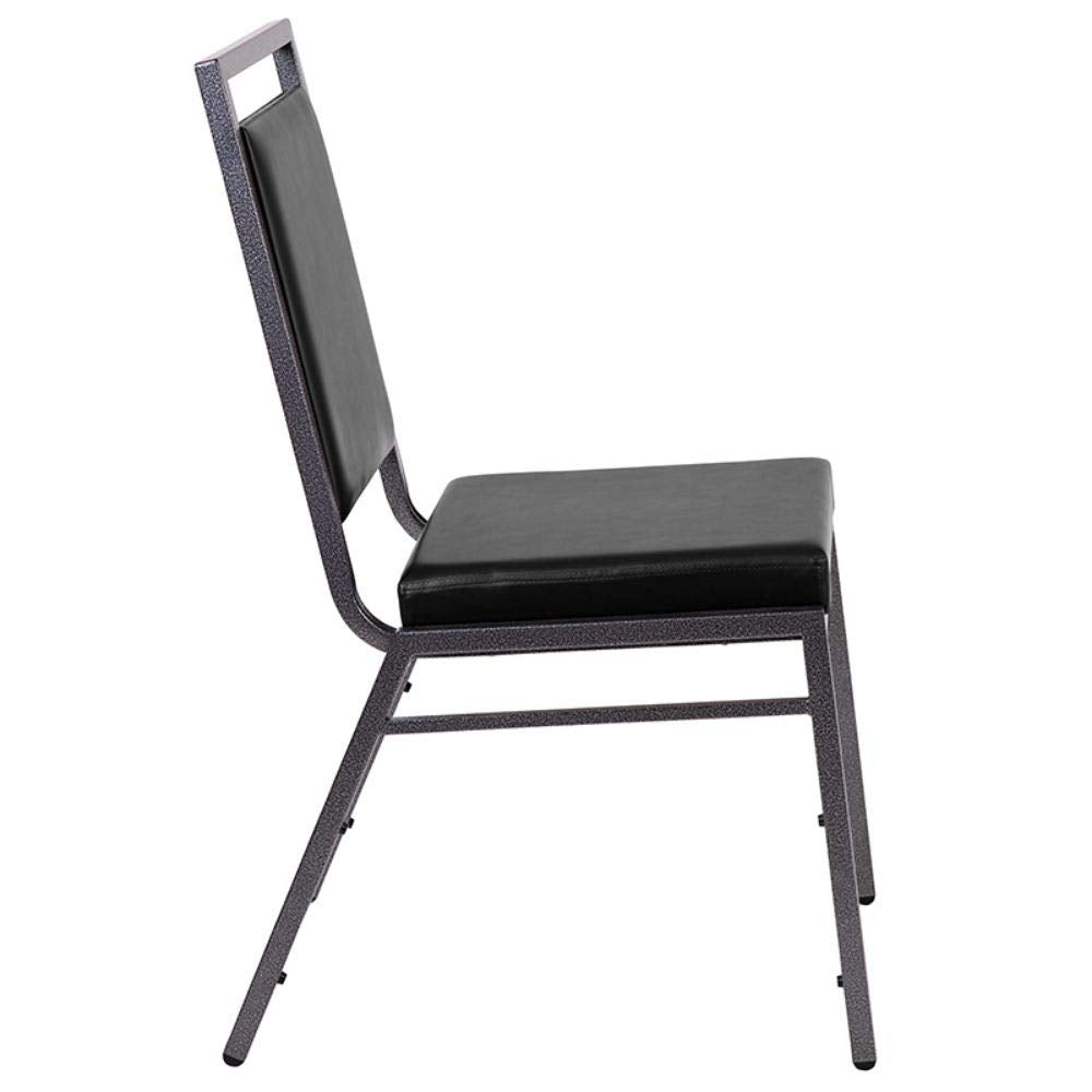 Flash Furniture Hercules Series Square Back Stacking Banquet Chair In Black Vinyl With Silvervein Frame