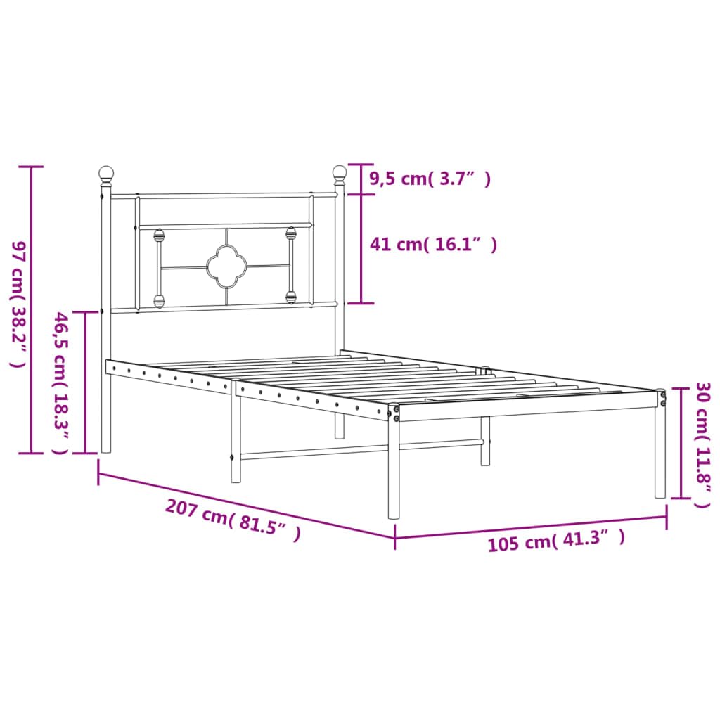 vidaXL Black Metal Bed Frame with Headboard - Sturdy Mattress Foundation for Standard Sized Mattresses, Ample Storage Space Underneath, Fits into Modern Room Decor