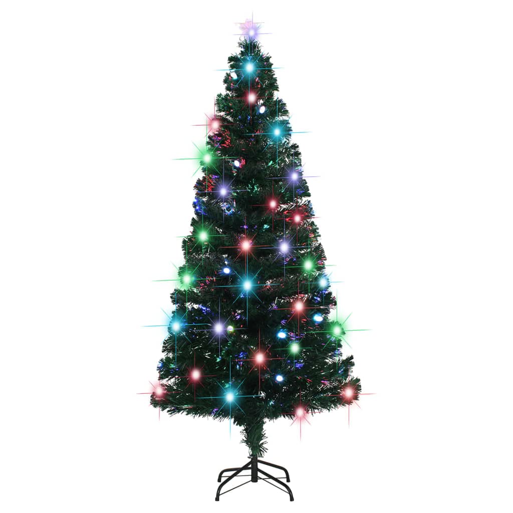 vidaXL 6 ft Pre-Lit Christmas Tree with Stand, Green Fiber Optic Xmas Tree, Dual LED/Optic Lights, Snowy Tips & LED Star