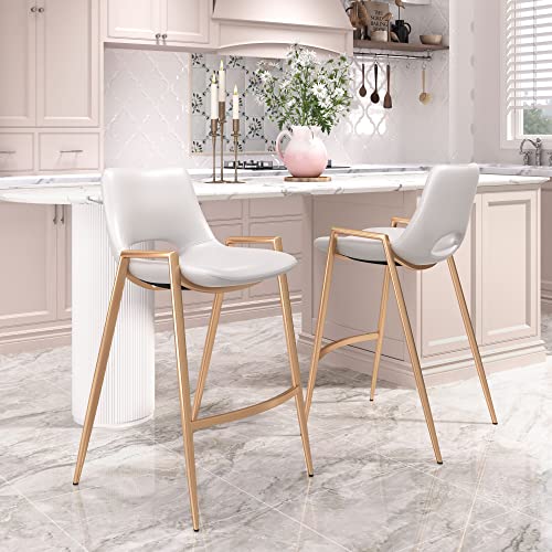 Zuo Desi Counter Stool White & Gold