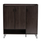 Baxton Studio Baldor Modern and Contemporary Dark Brown Finished Wood 3-Door Shoe Cabinet