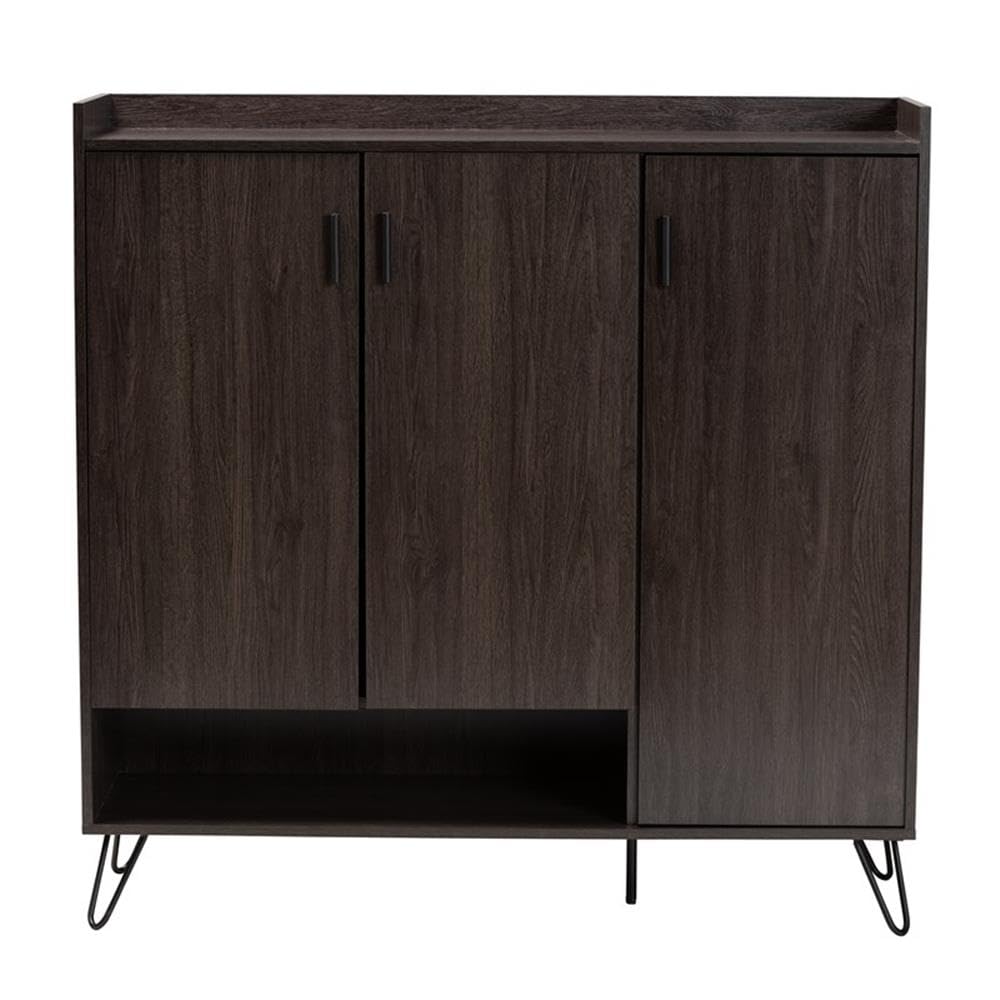 Baxton Studio Baldor Modern and Contemporary Dark Brown Finished Wood 3-Door Shoe Cabinet