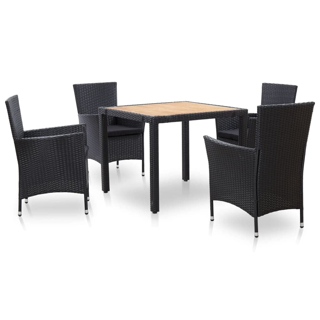 5 Piece Patio Dining Set with Cushions Poly Rattan Black