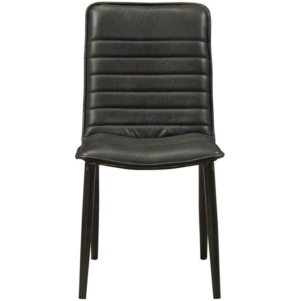 Acme Hosmer Leather Dining Side Chair in Antique Black (Set of 2)