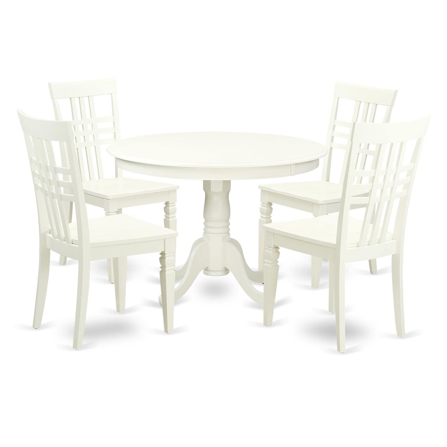 East West Furniture HLLG5-LWH-W 5 Piece Dinette Set for 4 Includes a Round Dining Room Table with Pedestal and 4 Dining Chairs, 42x42 Inch, Linen White