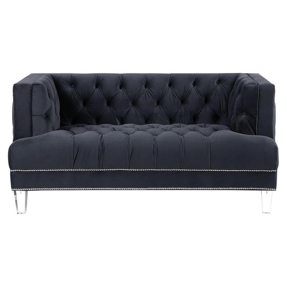 Acme Ansario Button Tufted Velvet Loveseat with Nailhead Trim in Charcoal