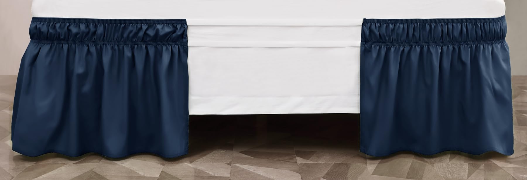 Toodou Navy Blue King Bed Skirt - Hotel-Quality Ruffles For King Beds With 16'' Drop - Elastic Wrap Around Dust Ruffle King Beds
