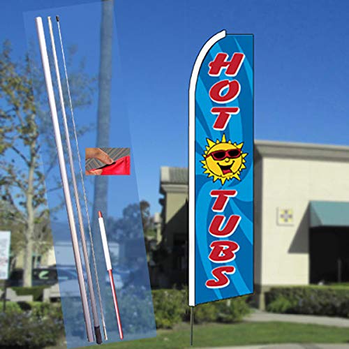 Hot Tubs (Blue) Flutter Feather Banner Flag Kit (Flag, Pole, & Ground Mt)