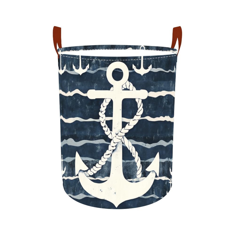 Laundry Basket 15.7x19.7 in Nautical Anchor Hamper for Bedroom