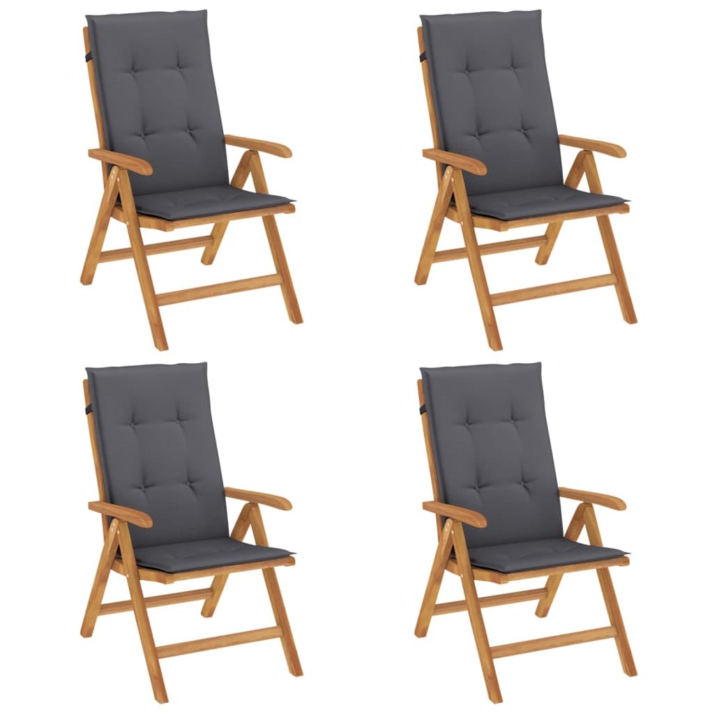 vidaXL 4 x Reclining Garden Chairs and Cushions Solid Wood Teak - Thumbnail 2